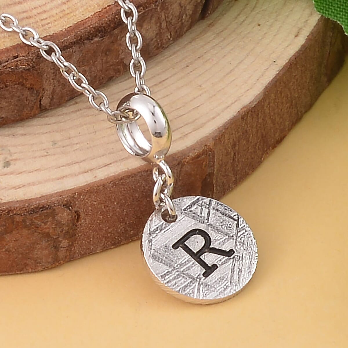 Marvelous Meteorite Initial R Pendant in Sterling Silver with Stainless Steel Necklace 20 Inches image number 1