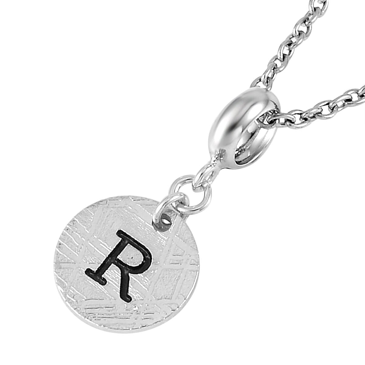 Marvelous Meteorite Initial R Pendant in Sterling Silver with Stainless Steel Necklace 20 Inches image number 3