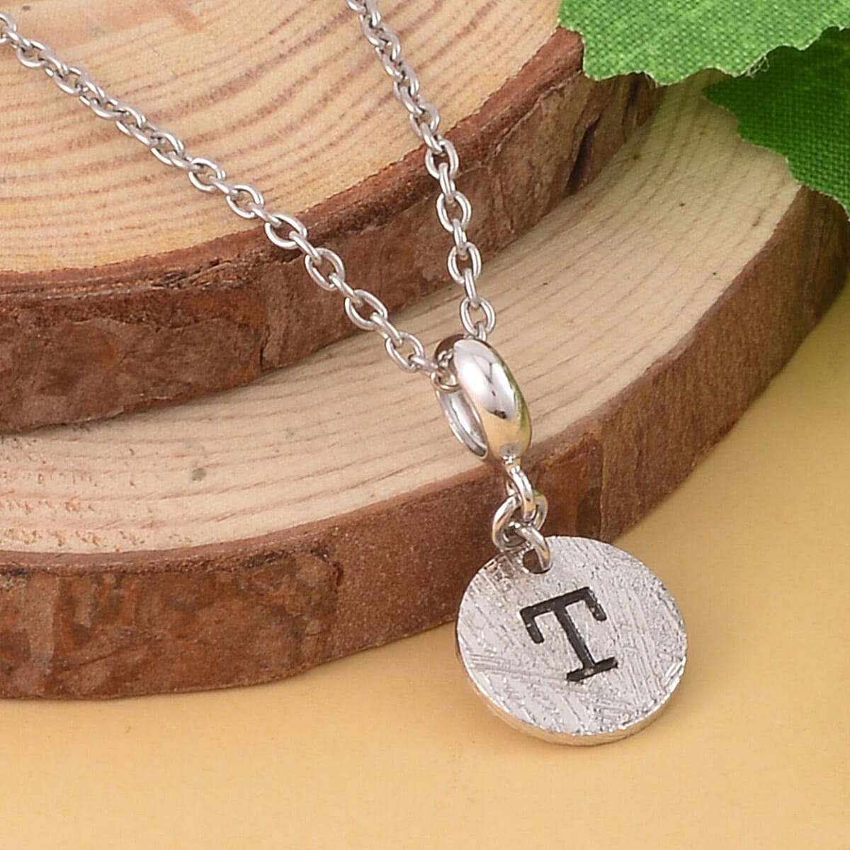 Marvelous Meteorite Initial T Pendant in Sterling Silver with Stainless Steel Necklace 20 Inches image number 1