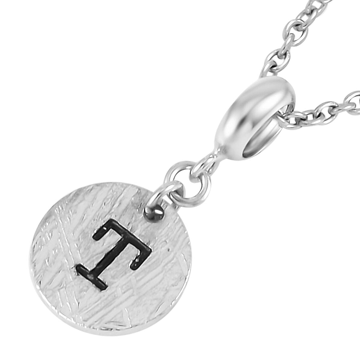 Marvelous Meteorite Initial T Pendant in Sterling Silver with Stainless Steel Necklace 20 Inches image number 3