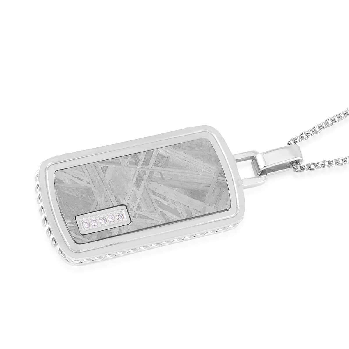 Marvelous Meteorite and Simulated Diamond Dog Tag Pendant Necklace 20 Inches in Stainless Steel 0.10 ctw image number 3