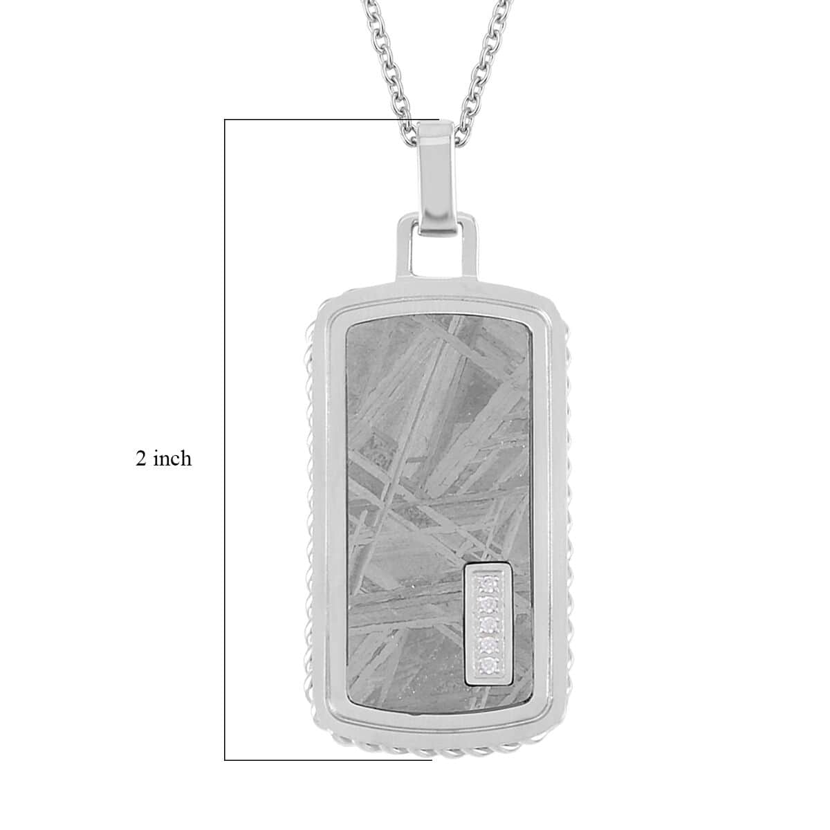 Marvelous Meteorite and Simulated Diamond Dog Tag Pendant Necklace 20 Inches in Stainless Steel 0.10 ctw image number 5