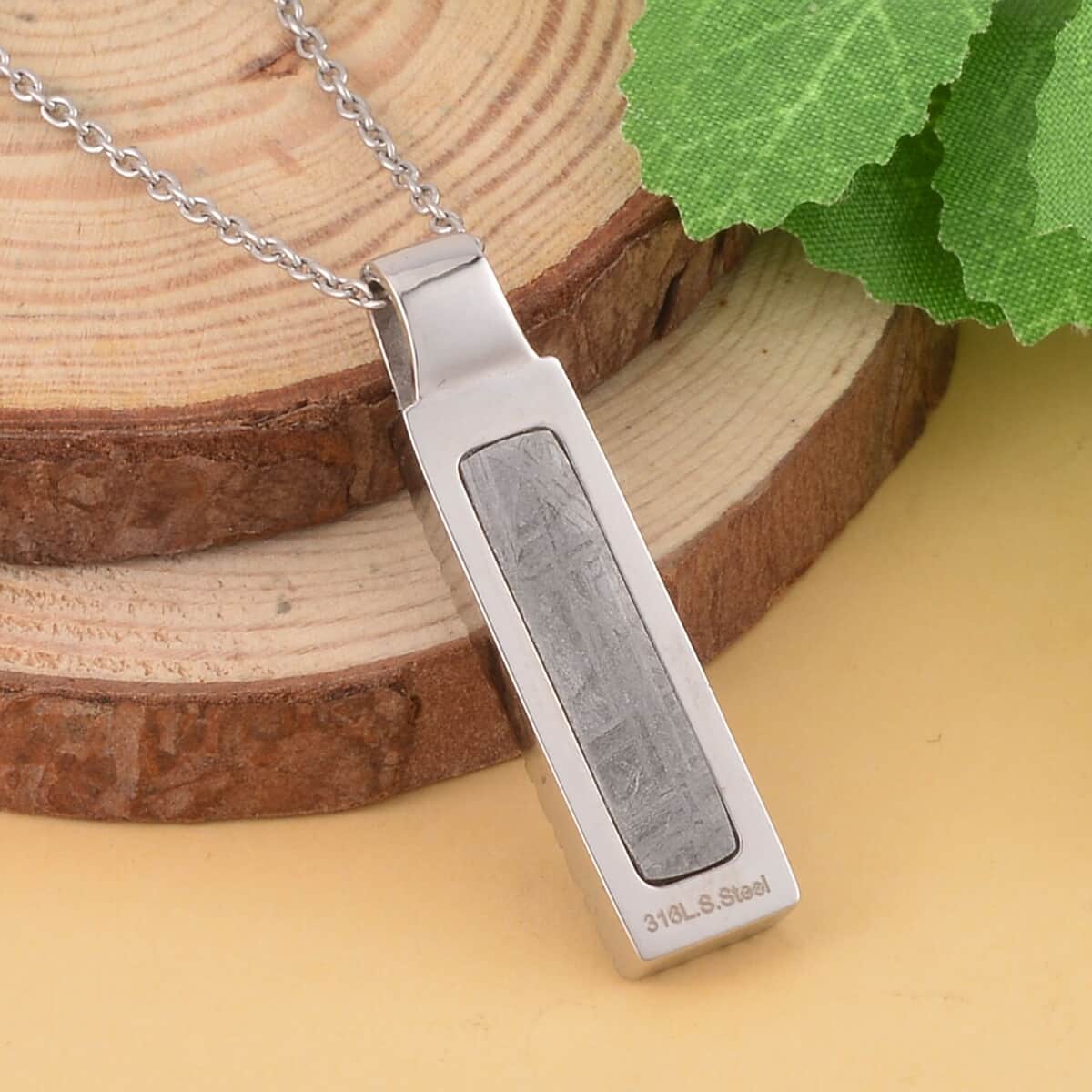 Marvelous Meteorite Baguette Shape Pendant Necklace 20 Inches in Stainless Steel image number 1