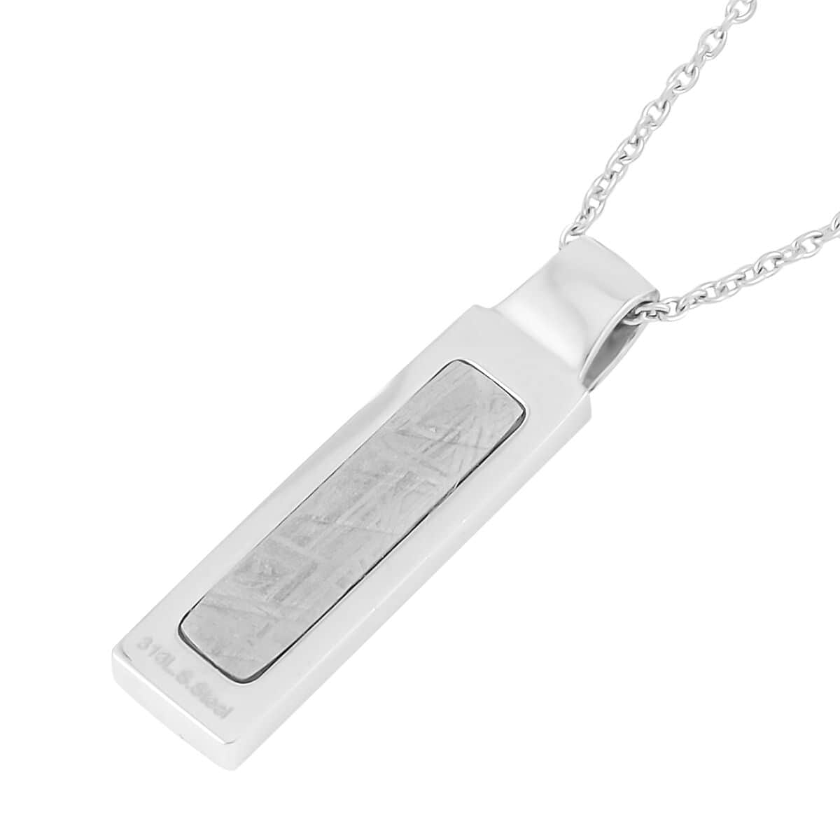 Marvelous Meteorite Baguette Shape Pendant Necklace 20 Inches in Stainless Steel image number 3
