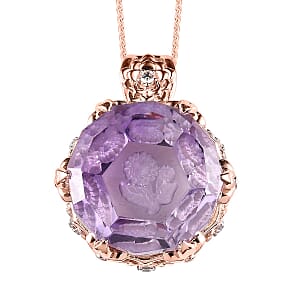 GP Italian Garden Collection Rose De France Amethyst and White Zircon Pendant Necklace 20 Inches in Vermeil Rose Gold Over Sterling Silver 22.65 ctw