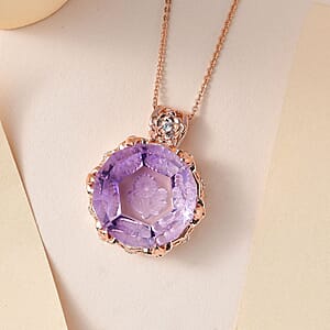 GP Italian Garden Collection Rose De France Amethyst and White Zircon Pendant Necklace 20 Inches in Vermeil Rose Gold Over Sterling Silver 22.65 ctw
