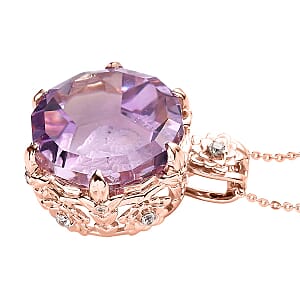 GP Italian Garden Collection Rose De France Amethyst and White Zircon Pendant Necklace 20 Inches in Vermeil Rose Gold Over Sterling Silver 22.65 ctw