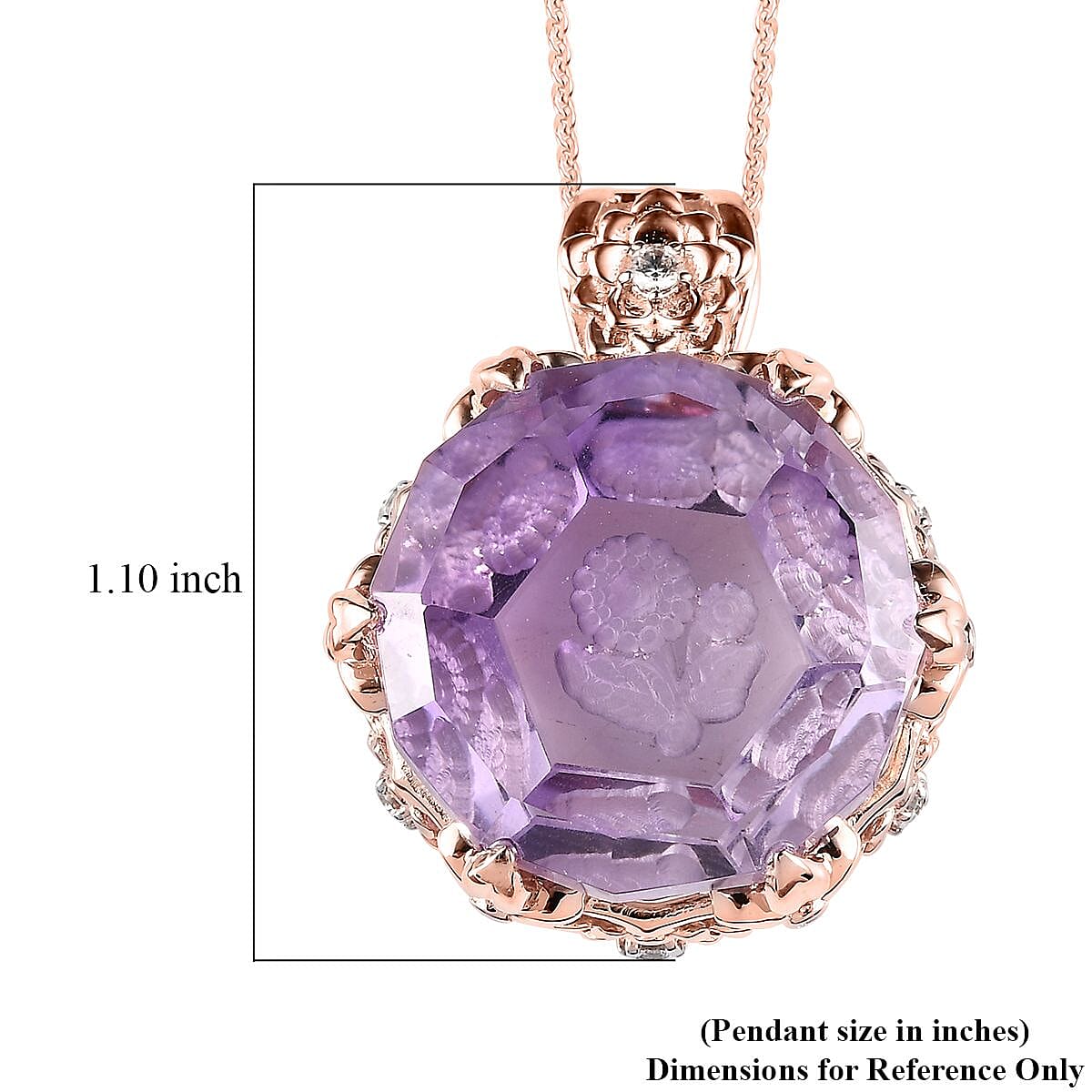GP Italian Garden Collection Rose De France Amethyst and White Zircon Pendant Necklace 20 Inches in Vermeil Rose Gold Over Sterling Silver 22.65 ctw image number 6