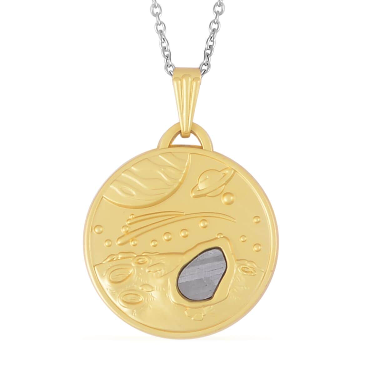 Muonionalusta Marvelous Meteorite Specimen Galaxy Pendant in Goldtone with Stainless Steel Necklace 20 Inches image number 0