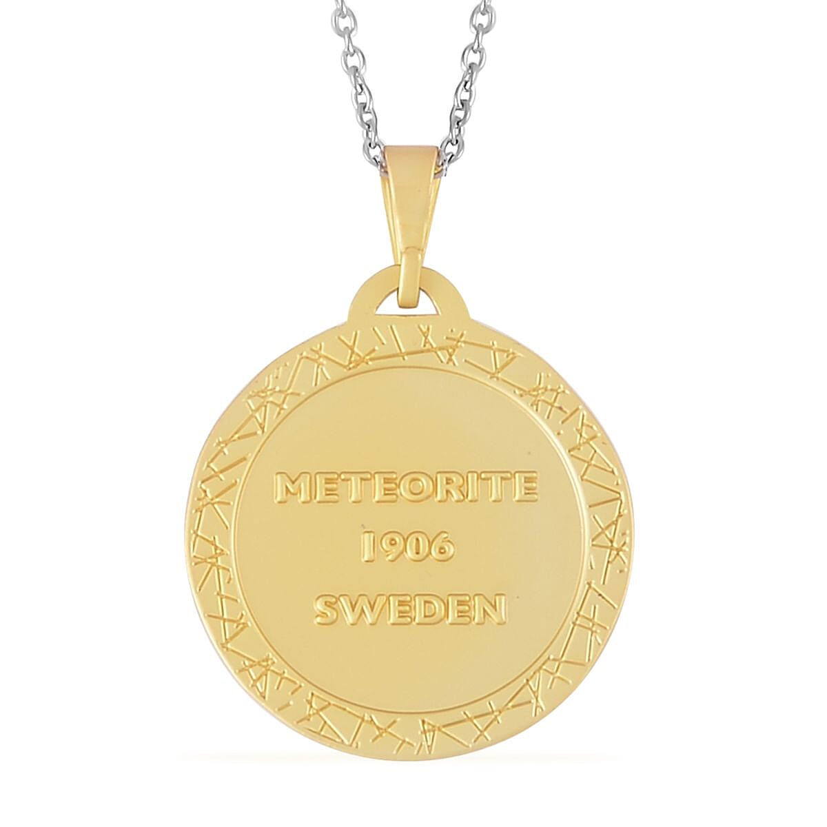 Muonionalusta Marvelous Meteorite Specimen Galaxy Pendant in Goldtone with Stainless Steel Necklace 20 Inches