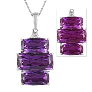 Lab Grown Color Change Sapphire and White Zircon Pendant Necklace 20 Inches in Platinum Over Sterling Silver 14.35 ctw