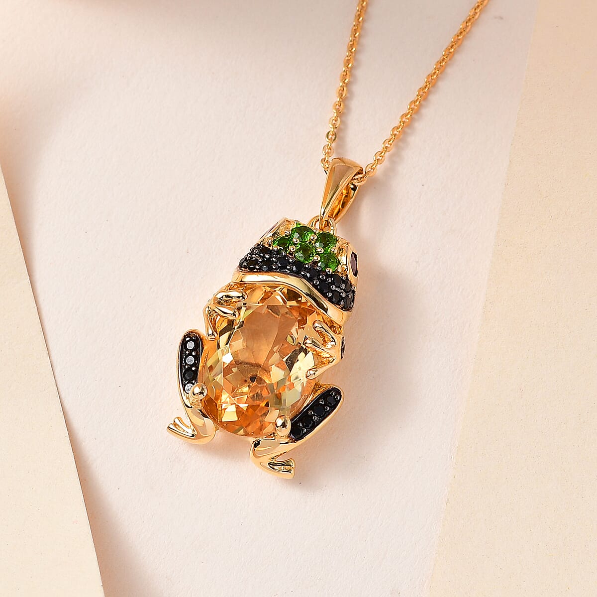 GP Trionfo Collection Brazilian Citrine and Multi Gemstone Frog Pendant Necklace 20 Inches in Vermeil Yellow Gold Over Sterling Silver 6.10 ctw image number 1