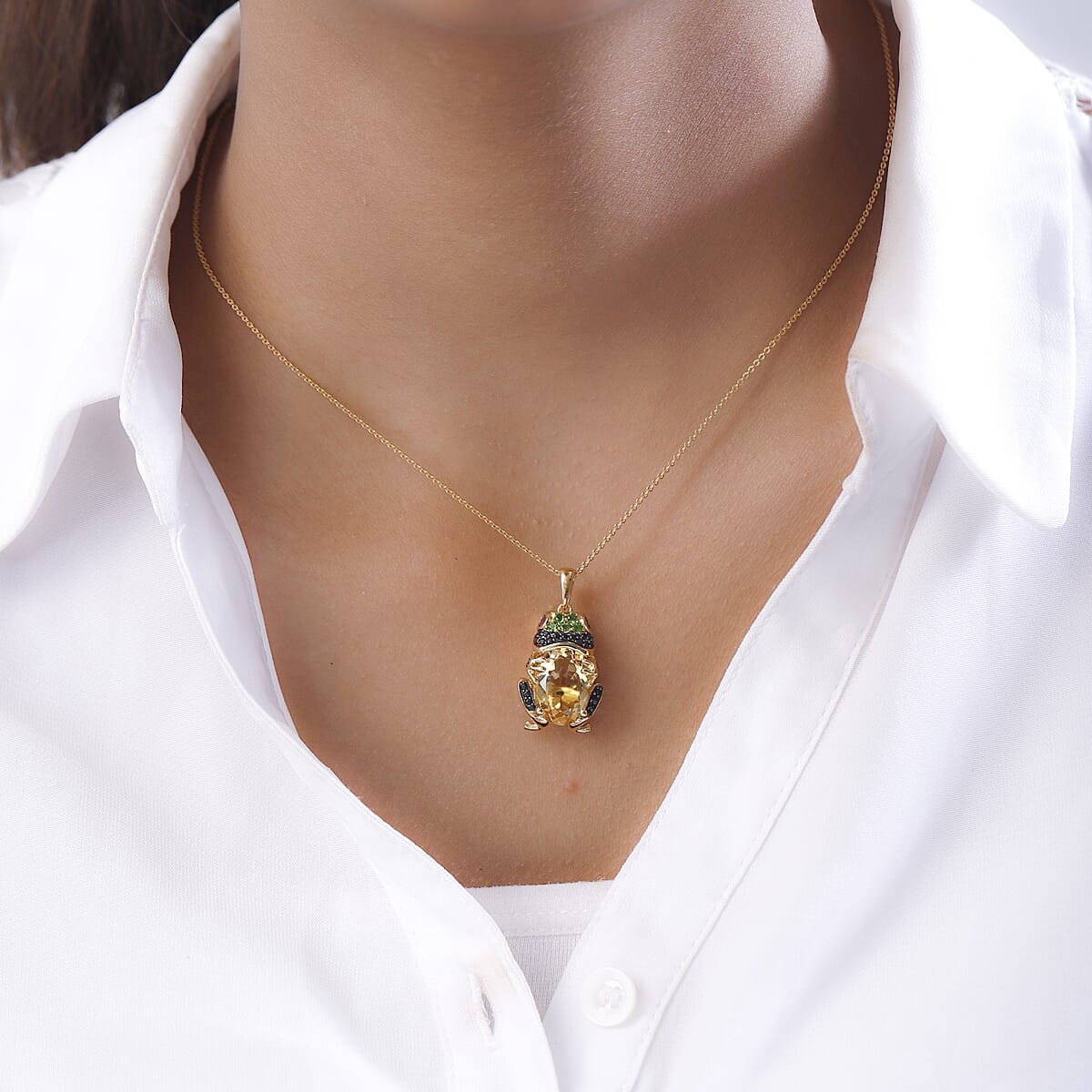 GP Trionfo Collection Brazilian Citrine and Multi Gemstone Frog Pendant Necklace 20 Inches in Vermeil Yellow Gold Over Sterling Silver 6.10 ctw image number 2
