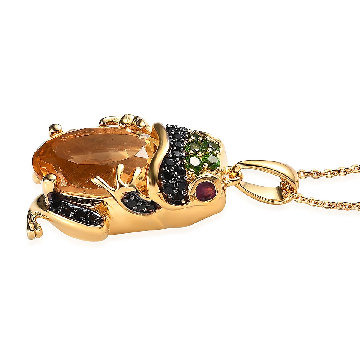 GP Trionfo Collection Brazilian Citrine and Multi Gemstone Frog Pendant Necklace 20 Inches in Vermeil Yellow Gold Over Sterling Silver 6.10 ctw image number 3