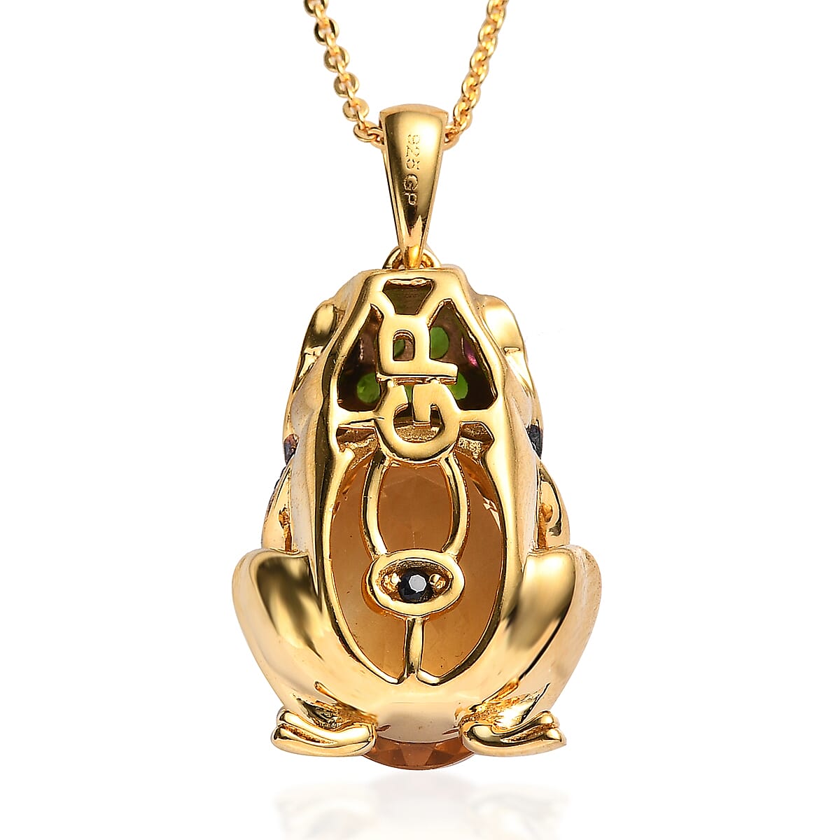 GP Trionfo Collection Brazilian Citrine and Multi Gemstone Frog Pendant Necklace 20 Inches in Vermeil Yellow Gold Over Sterling Silver 6.10 ctw image number 4