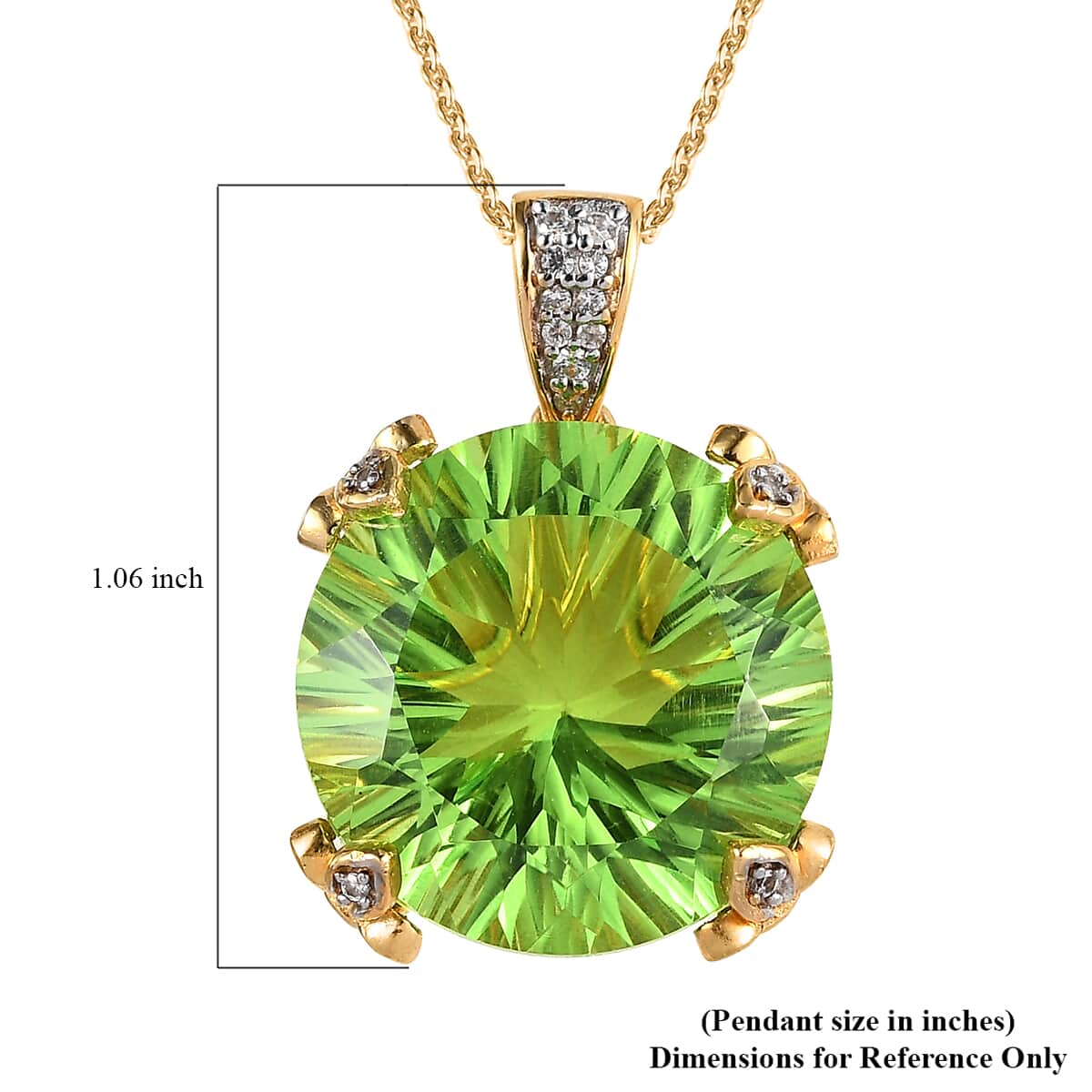 Concave Cut Chartreuse Quartz, White Zircon Pendant Necklace (20 Inches) in Vermeil YG Over Sterling Silver image number 6