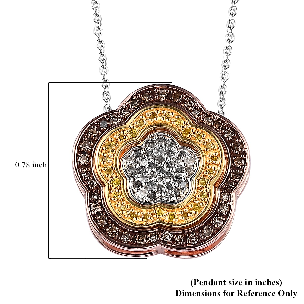 Multi Diamond Pendant Necklace 20 Inches in Vermeil Yellow Gold, Rose Gold and Platinum Over Sterling Silver 0.50 ctw