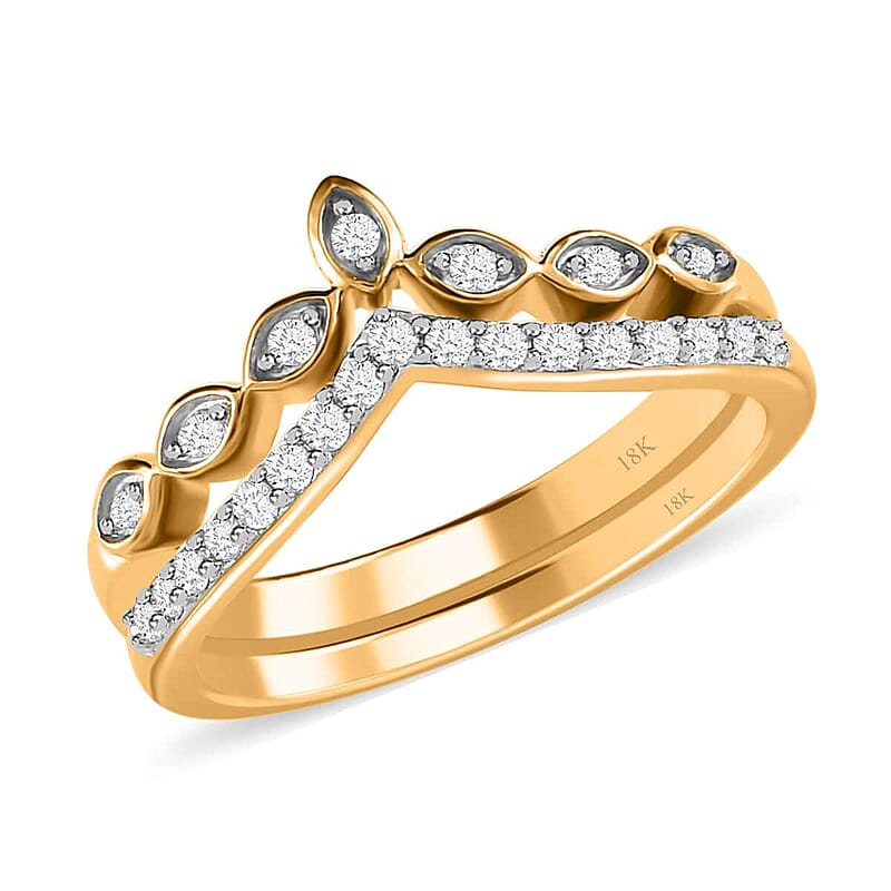Iliana 18K Yellow Gold Diamond G-H SI1 Set of 2 Stackable Wishbone Ring (Size 6.0) 0.25 ctw