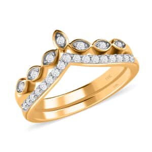 Iliana 18K Yellow Gold Diamond G-H SI1 Set of 2 Stackable Wishbone Ring (Size 6.0) 0.25 ctw