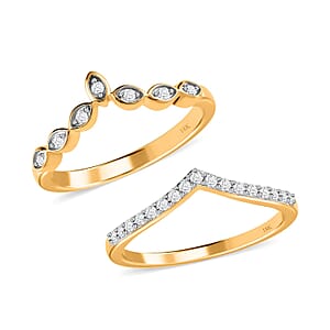 Iliana 18K Yellow Gold Diamond G-H SI1 Set of 2 Stackable Wishbone Ring (Size 6.0) 0.25 ctw