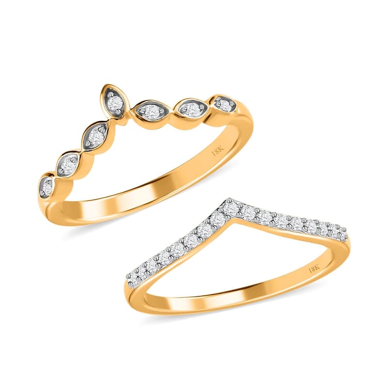 Iliana 18K Yellow Gold Diamond G-H SI1 Set of 2 Stackable Wishbone Ring (Size 6.0) 0.25 ctw