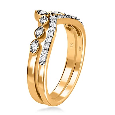 Iliana 18K Yellow Gold Diamond G-H SI1 Set of 2 Stackable Wishbone Ring (Size 6.0) 0.25 ctw