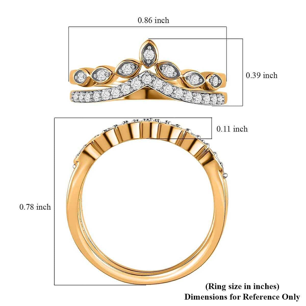 Iliana 18K Yellow Gold Diamond G-H SI1 Set of 2 Stackable Wishbone Ring (Size 6.0) 0.25 ctw