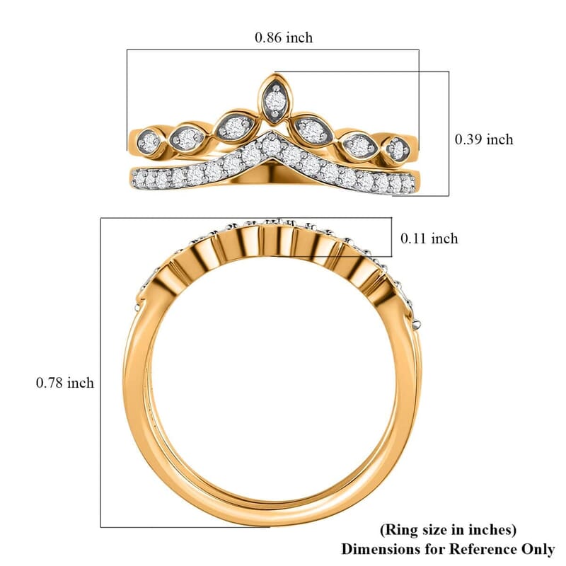 Iliana 18K Yellow Gold Diamond G-H SI1 Set of 2 Stackable Wishbone Ring (Size 6.0) 0.25 ctw