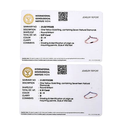 Iliana 18K Yellow Gold Diamond G-H SI1 Set of 2 Stackable Wishbone Ring (Size 6.0) 0.25 ctw