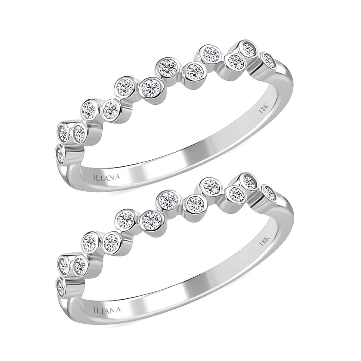 Iliana 18K White Gold G-H SI1 Diamond Set of 2 Half Eternity Band Ring (Size 7.0) 4.50 Grams 0.33 ctw