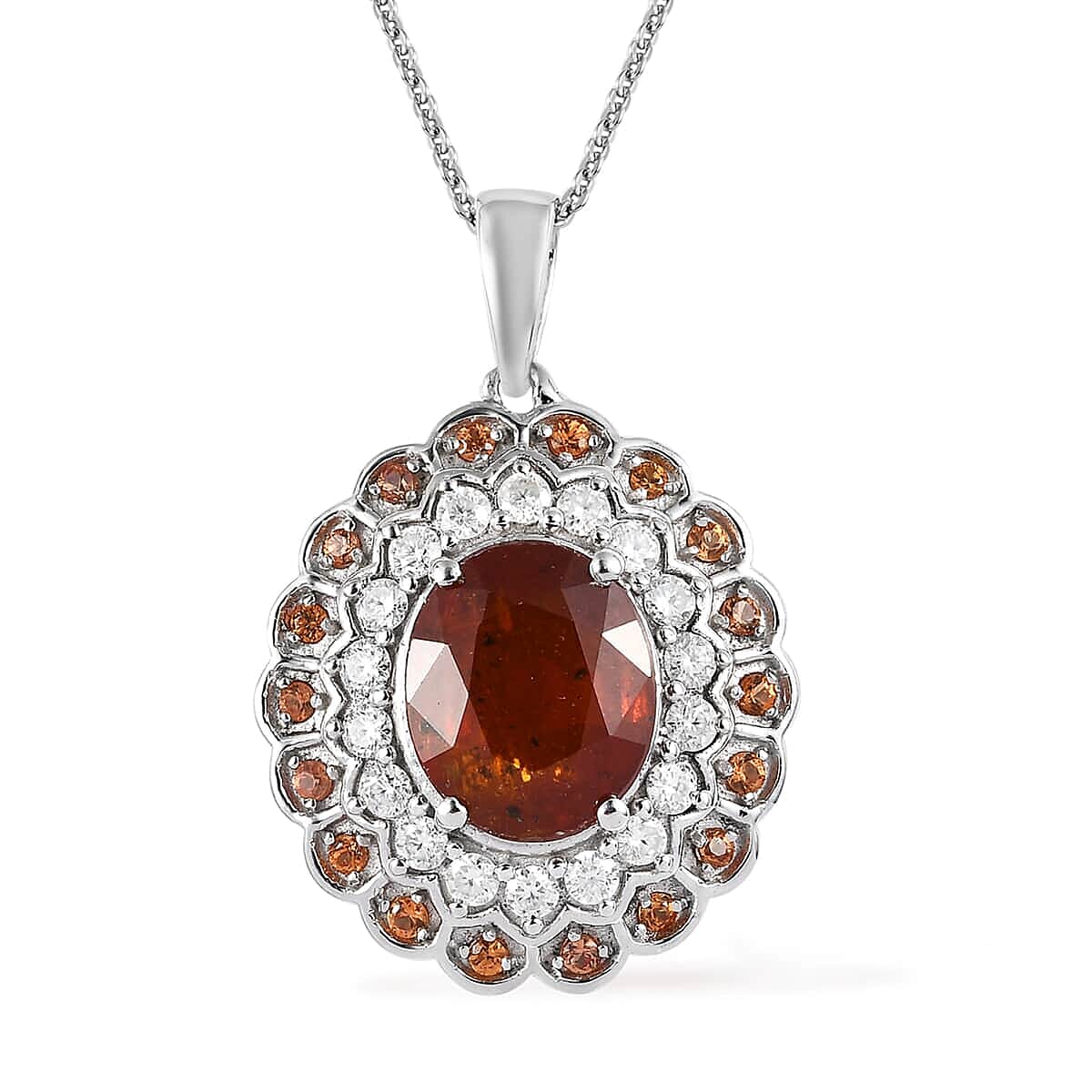 Buy Tangerine Kyanite and Multi Gemstone Double Halo Pendant Necklace