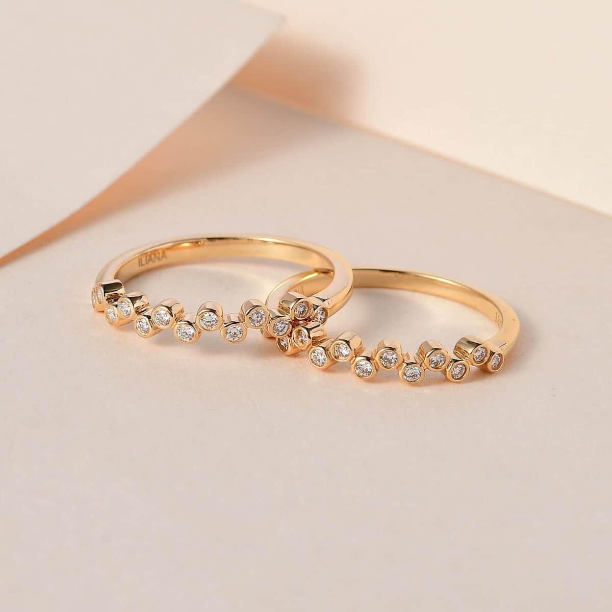 Iliana 18K Yellow Gold G-H SI1 Diamond Set of 2 Half Eternity Band Ring (Size 6.0) 4.50 Grams 0.33 ctw image number 1