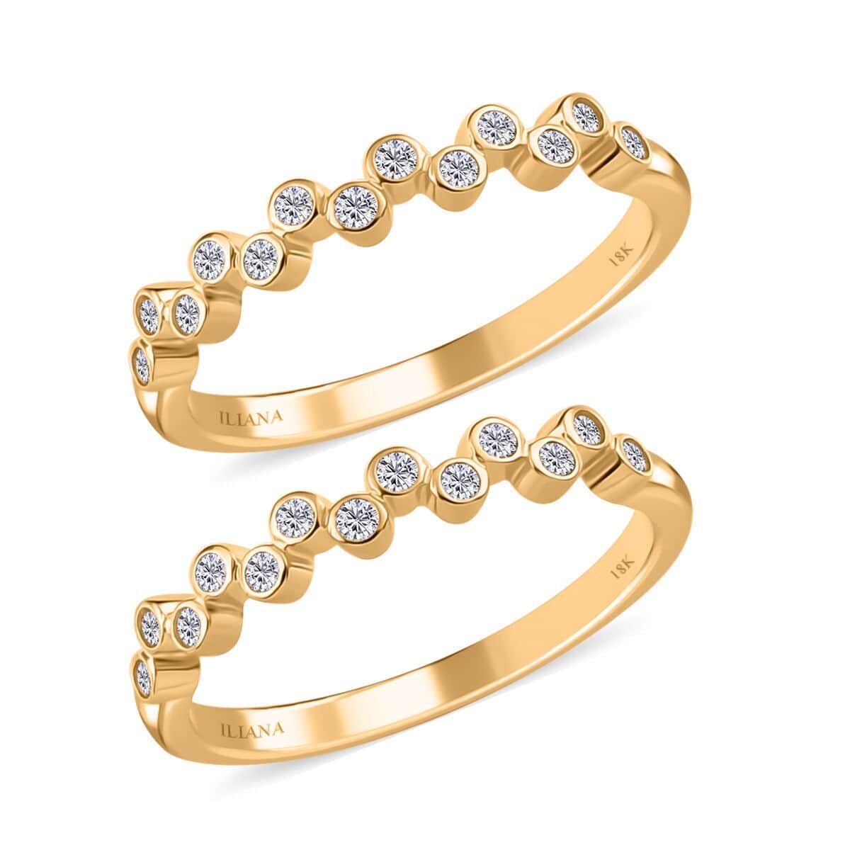 Iliana 18K Yellow Gold G-H SI1 Diamond Set of 2 Half Eternity Band Ring (Size 6.0) 4.50 Grams 0.33 ctw image number 4