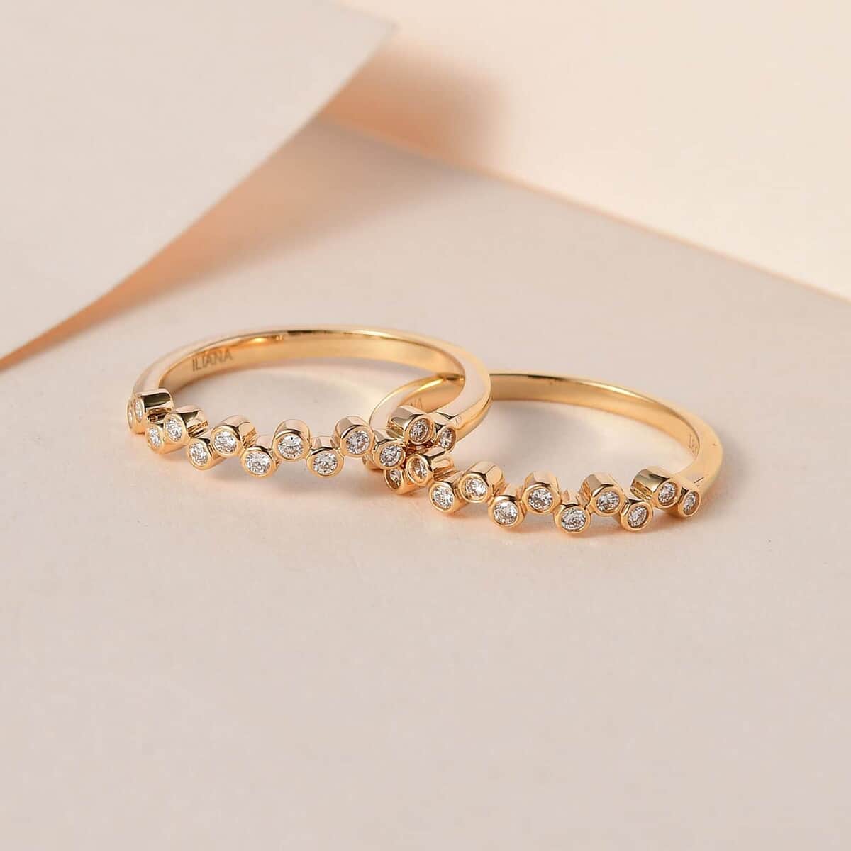 Iliana 18K Yellow Gold G-H SI1 Diamond Set of 2 Half Eternity Band Ring (Size 7.0) 4.50 Grams 0.33 ctw image number 1