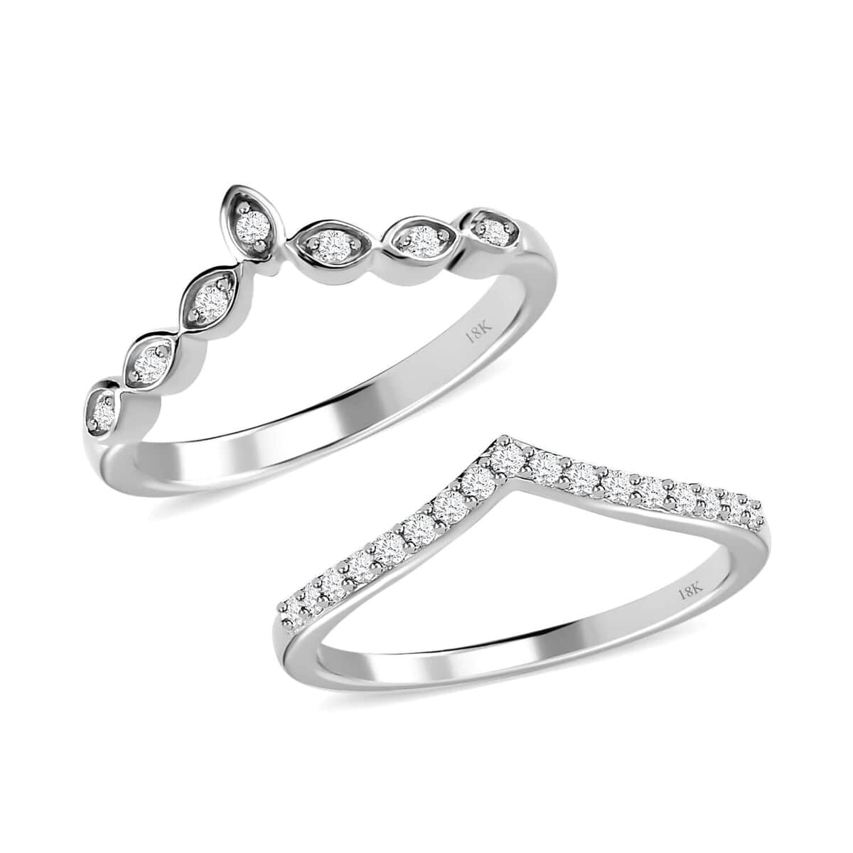 Iliana 18K White Gold Diamond G-H SI1 Set of 2 Stackable Wishbone Ring (Size 6.0) 0.25 ctw image number 3