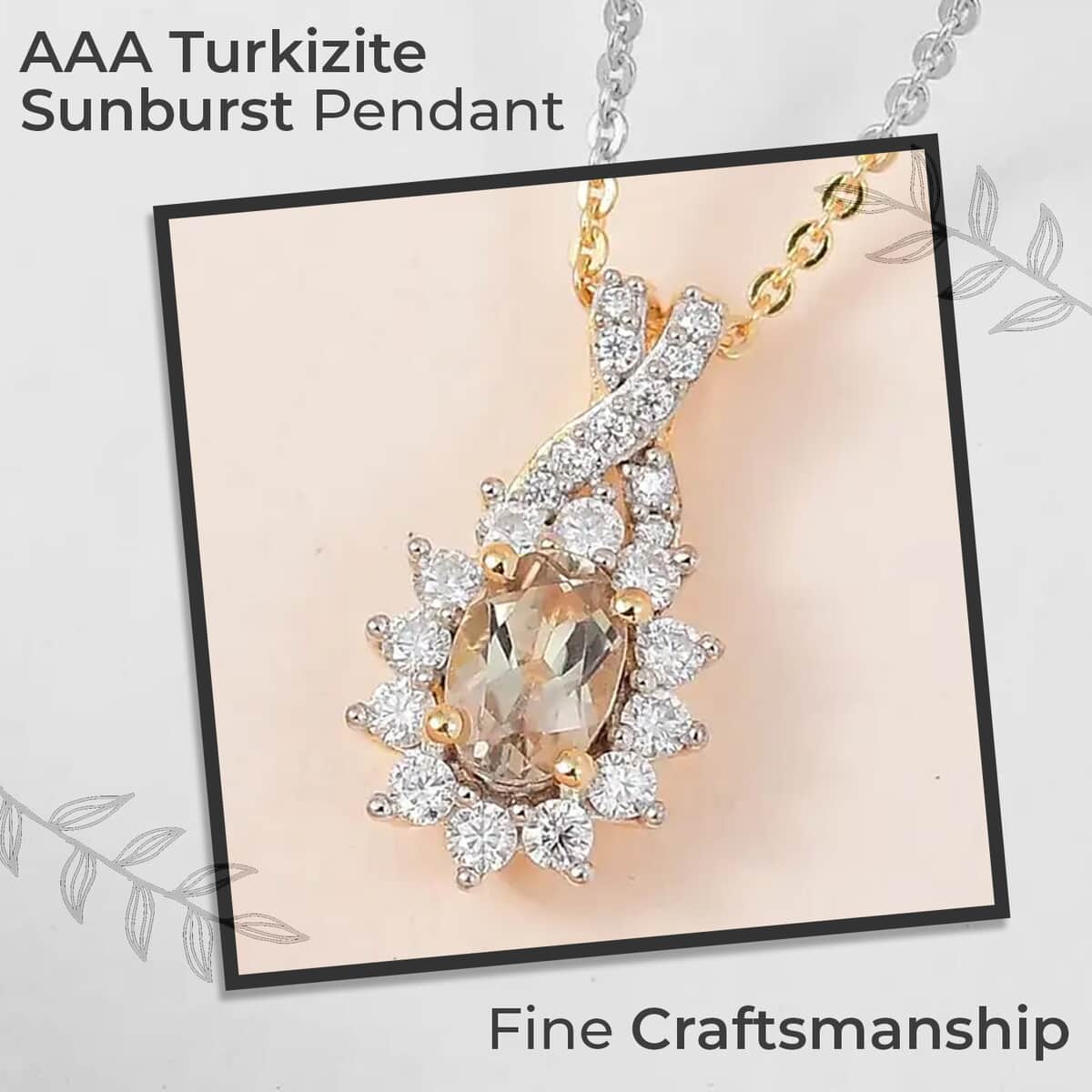 AAA Turkizite, Moissanite Pendant Necklace (20 Inches) in Vermeil YG Over Sterling Silver image number 1