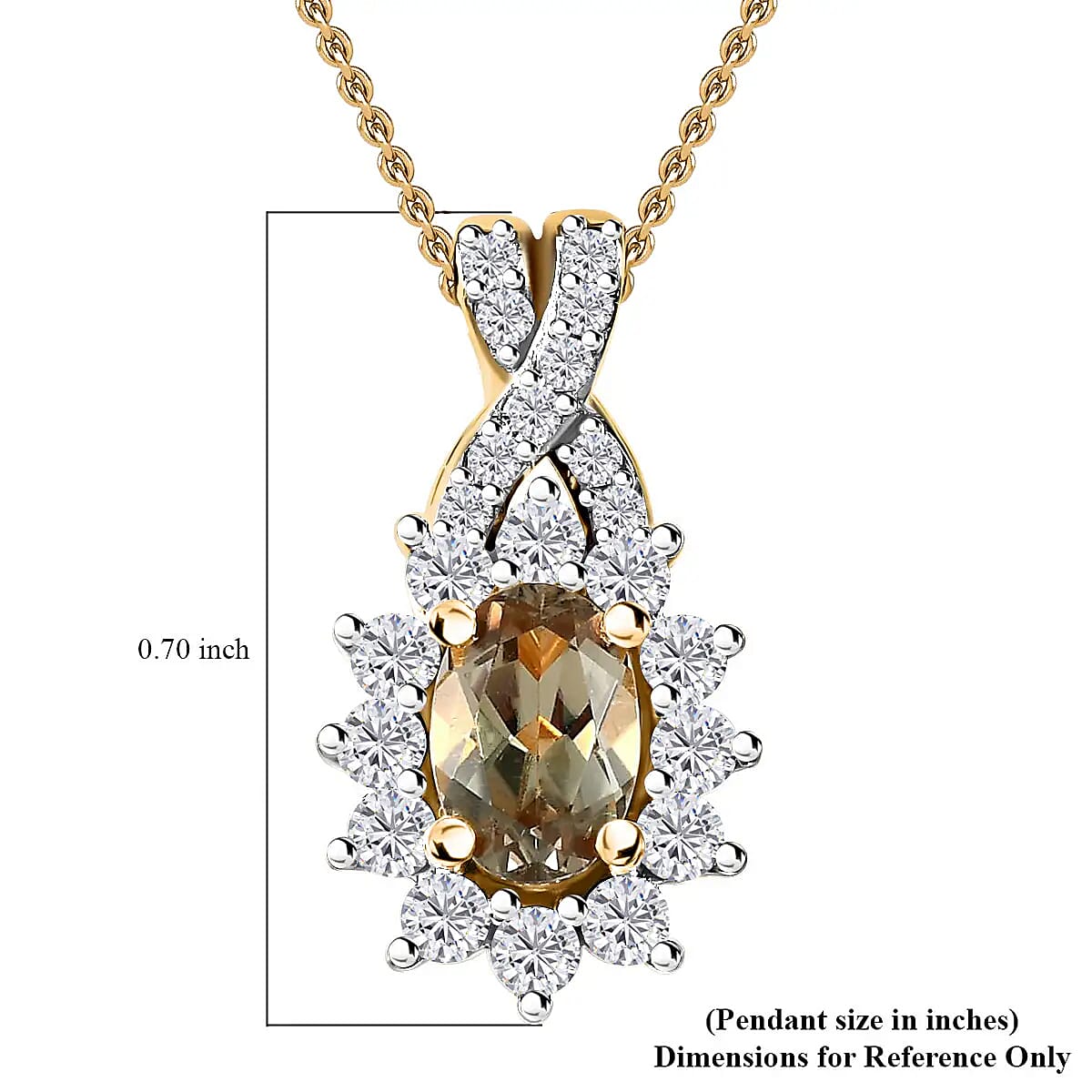 AAA Turkizite, Moissanite Pendant Necklace (20 Inches) in Vermeil YG Over Sterling Silver