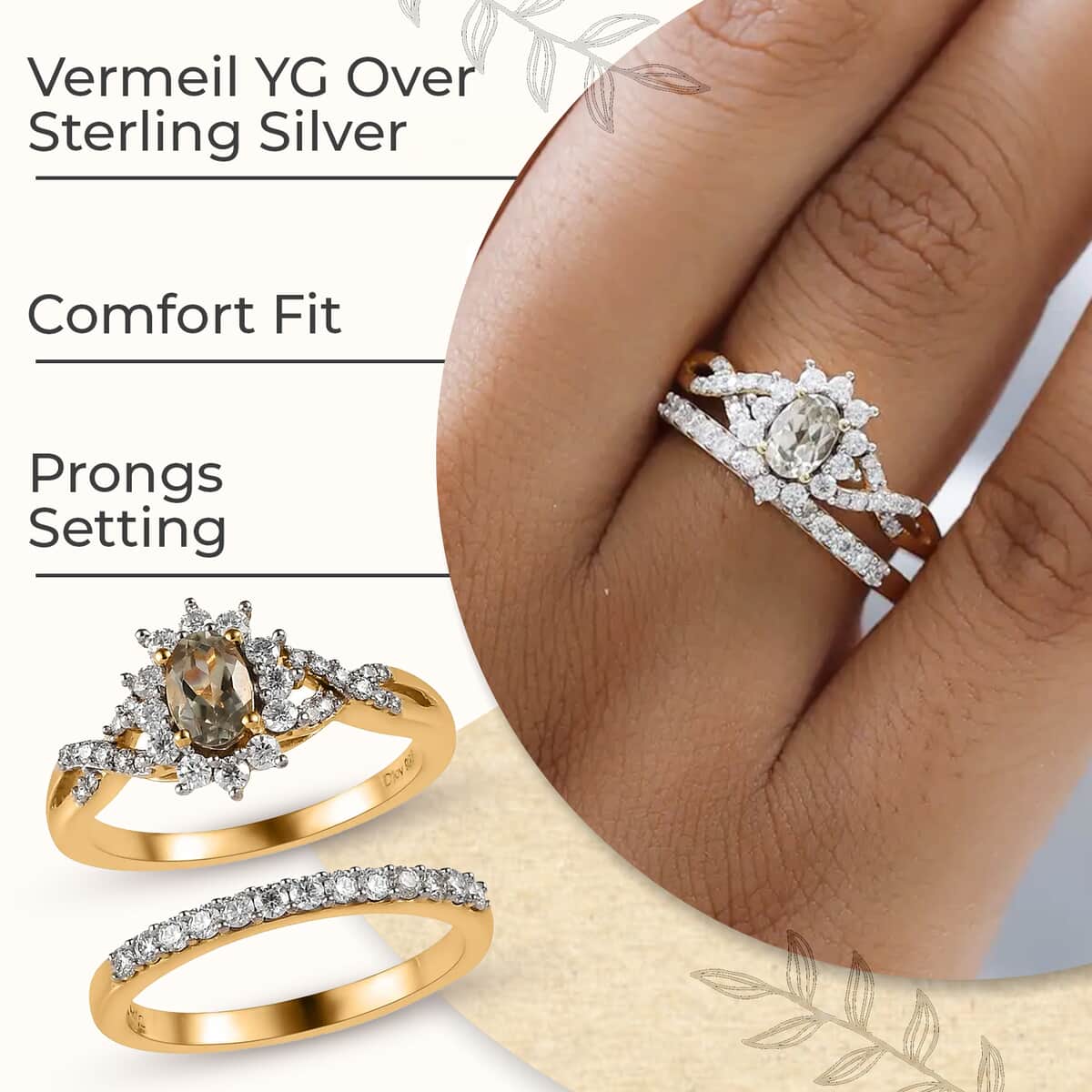 AAA Turkizite and Moissanite Set of 2 Stackable Ring in Vermeil Yellow Gold Over Sterling Silver (Del. in 5-7 Days) 1.35 ctw image number 2