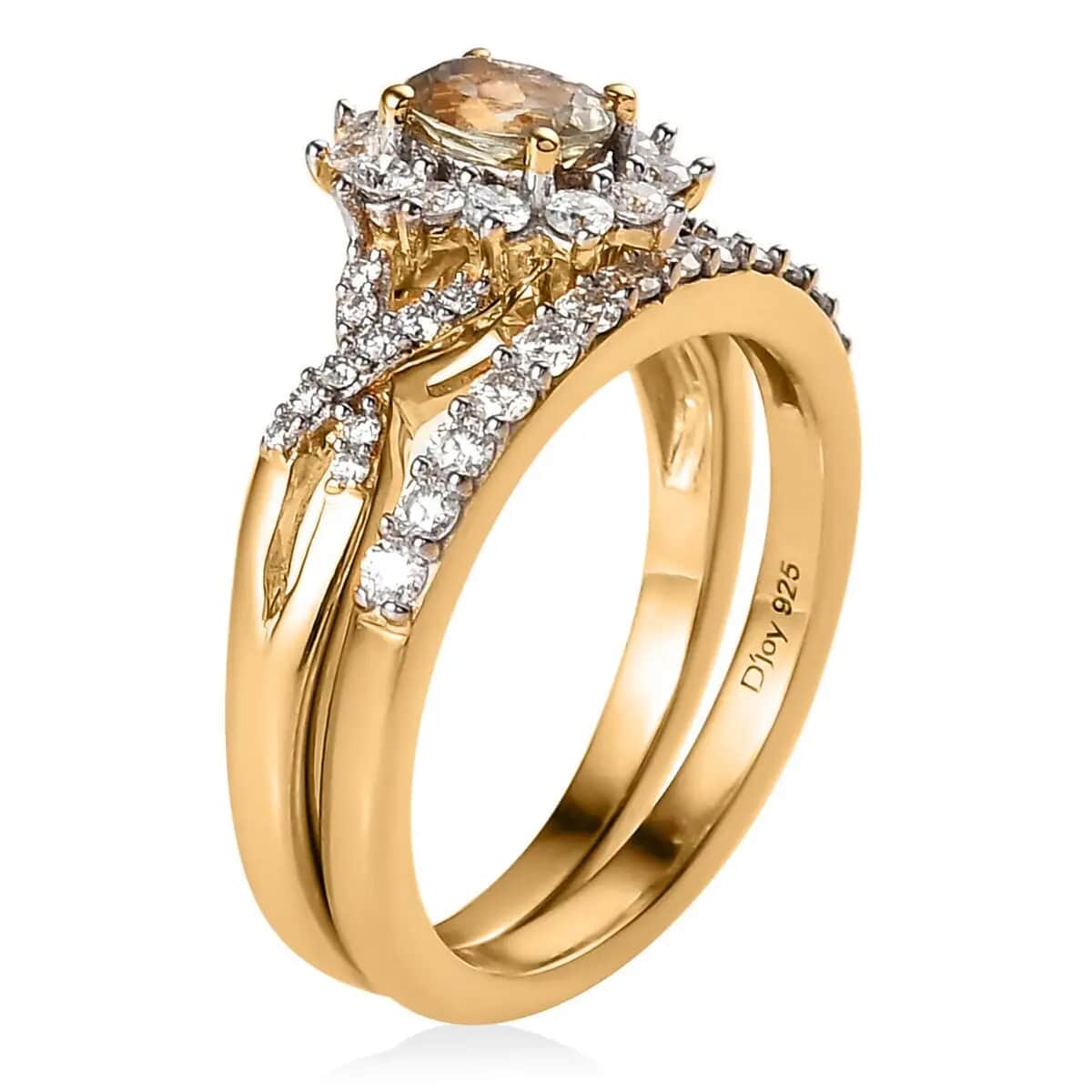 AAA Turkizite and Moissanite Set of 2 Stackable Ring in Vermeil Yellow Gold Over Sterling Silver (Del. in 5-7 Days) 1.35 ctw image number 4