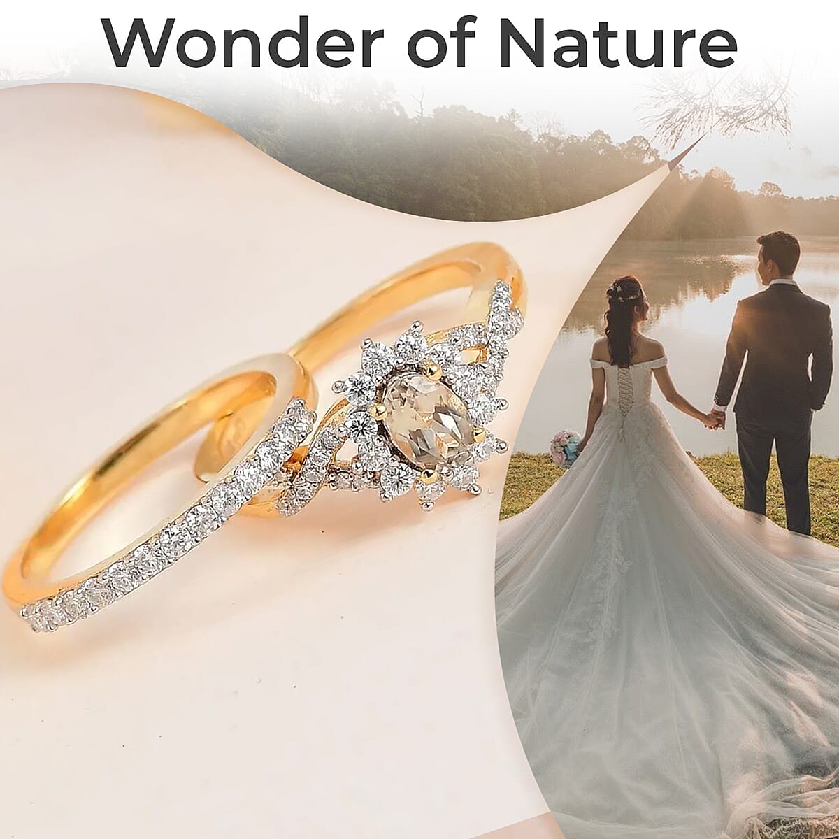 Set of 2 Stackable Rings (Size 7.0), AAA Turkizite Ring, Moissanite Half Eternity Band Ring, Vermeil Yellow Gold Over Sterling Silver Ring, Turkizite Sunburst Ring, Moissanite Ring 1.25 ctw image number 3