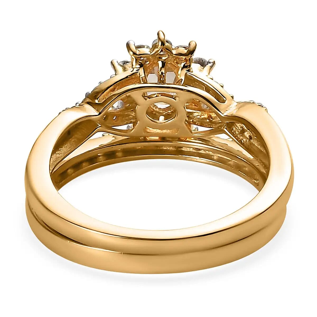 Set of 2 Stackable Rings (Size 7.0), AAA Turkizite Ring, Moissanite Half Eternity Band Ring, Vermeil Yellow Gold Over Sterling Silver Ring, Turkizite Sunburst Ring, Moissanite Ring 1.25 ctw image number 5