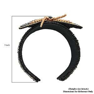 Set of 2 Black Seed Beaded Butterfly Cuff Bracelet and Earrings in Goldtone