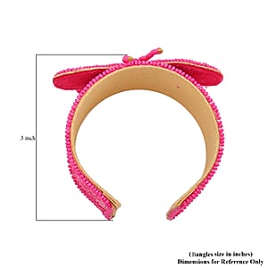 Set of 2 Fuchsia Seed Beaded Butterfly Cuff Bracelet and Earrings in Goldtone