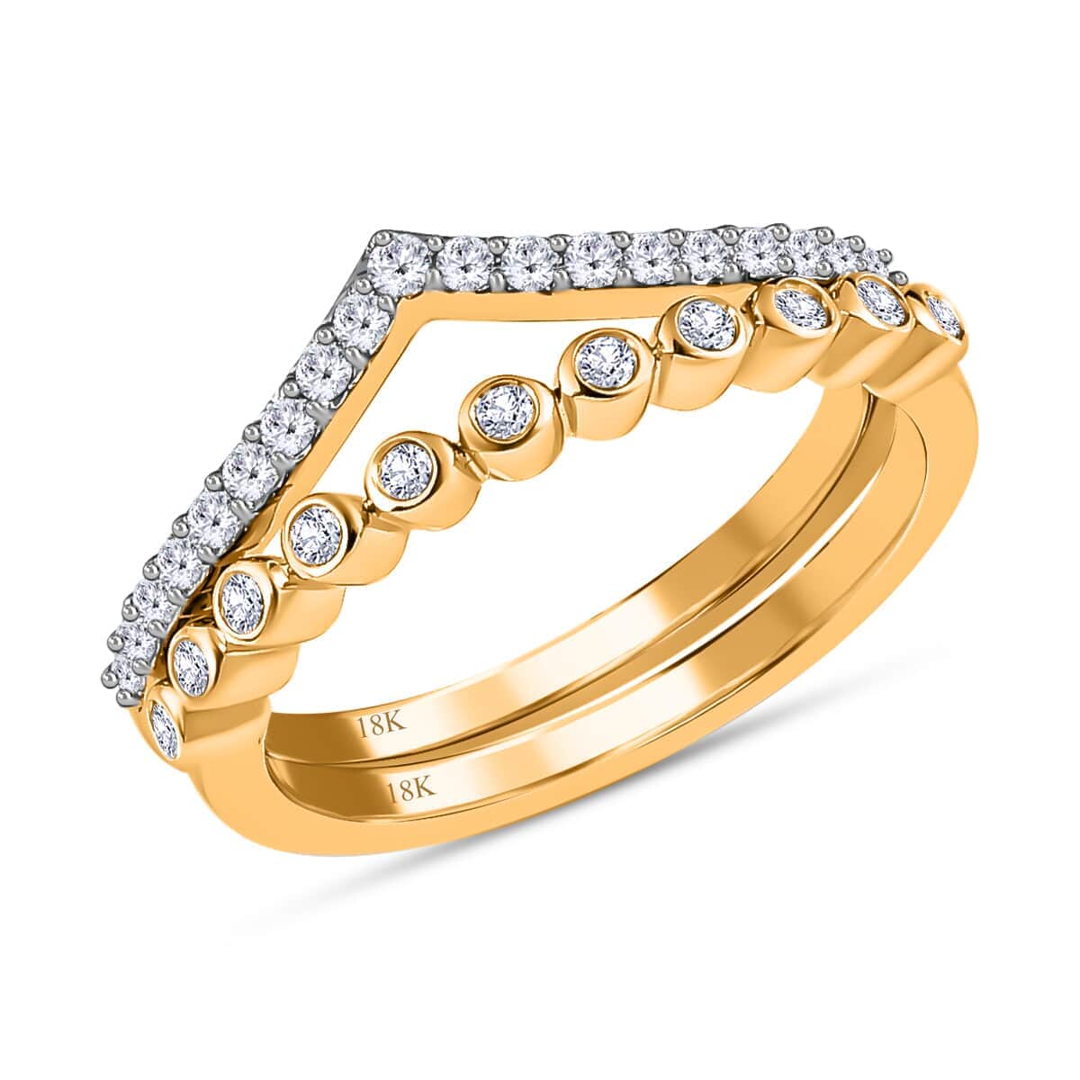 18K Yellow Gold G-H SI1 Diamond Set of 2 Stackable Ring (Size 6.0) 4.20 Grams 0.33 ctw image number 0