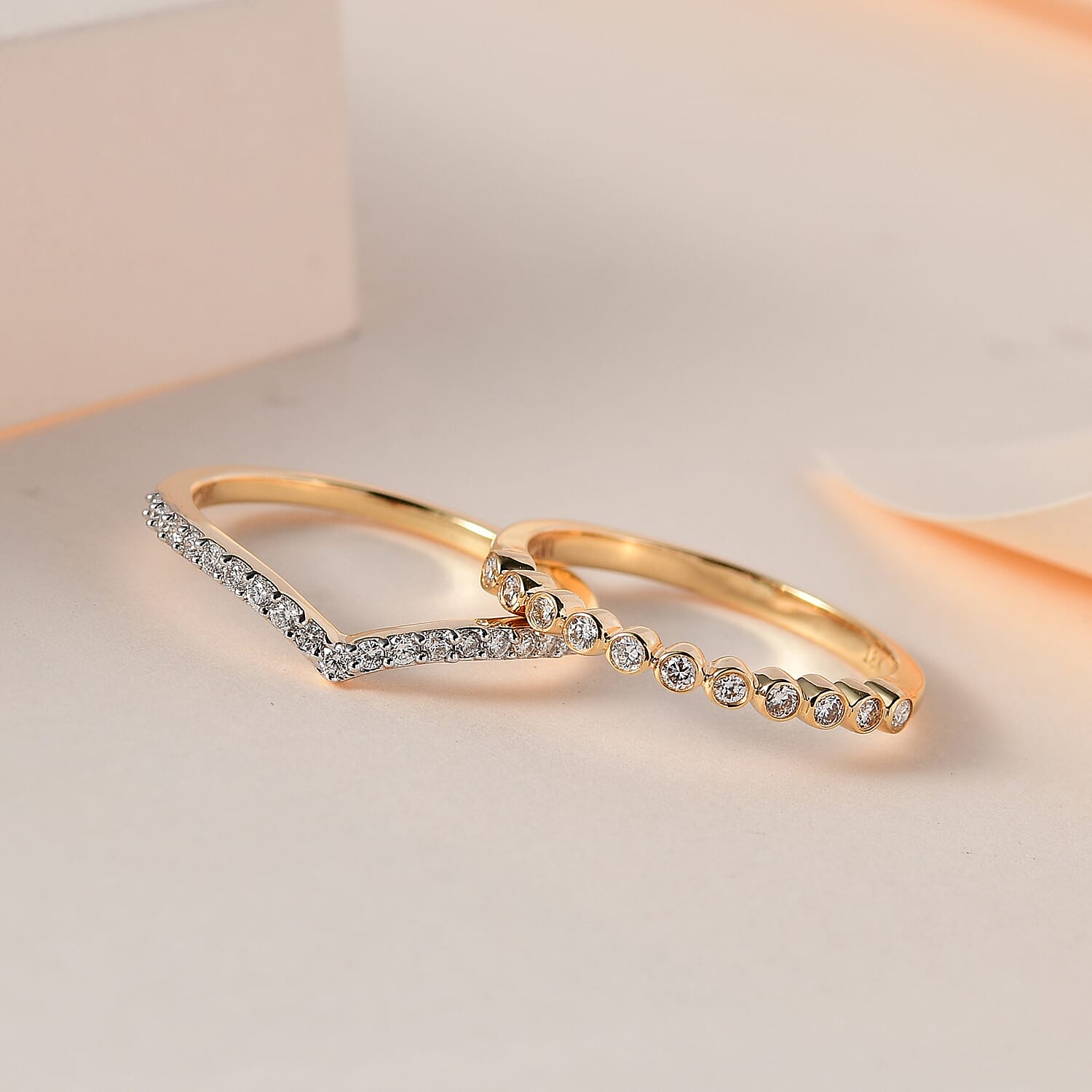 18K Yellow Gold G-H SI1 Diamond Set of 2 Stackable Ring (Size 6.0) 4.20 Grams 0.33 ctw