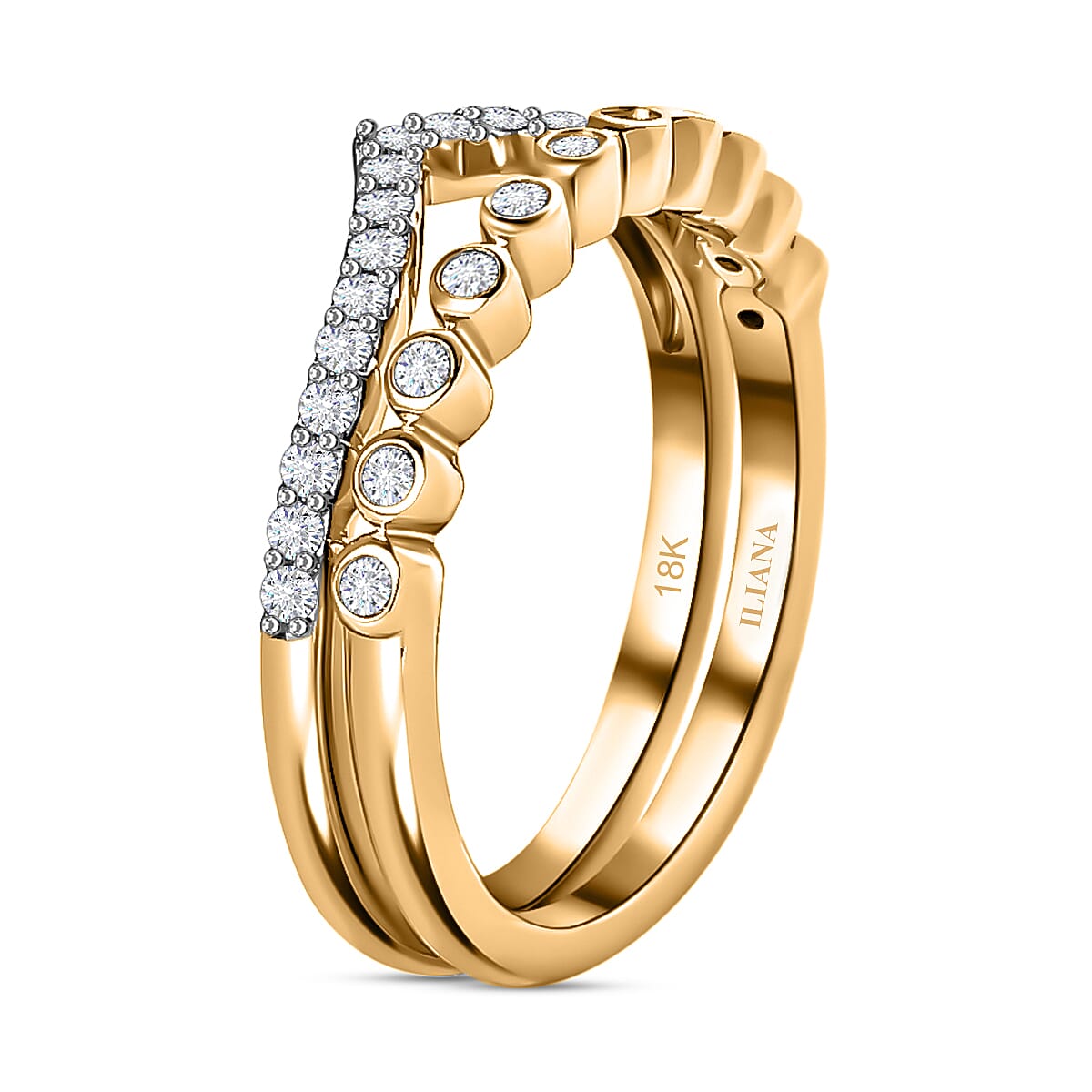18K Yellow Gold G-H SI1 Diamond Set of 2 Stackable Ring (Size 6.0) 4.20 Grams 0.33 ctw