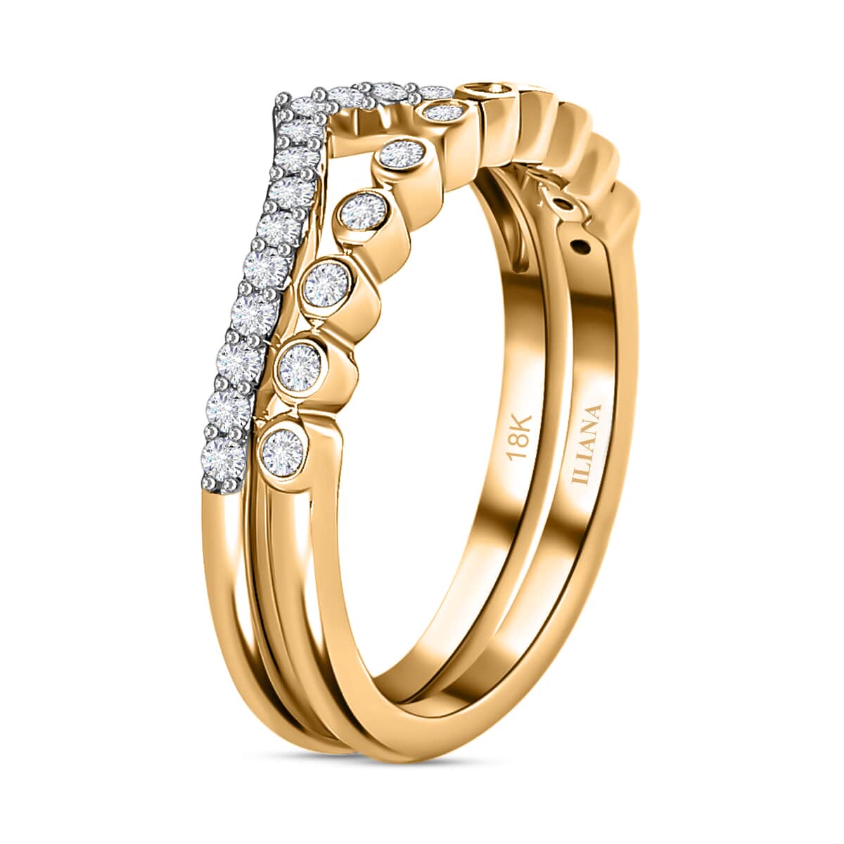 18K Yellow Gold G-H SI1 Diamond Set of 2 Stackable Ring (Size 6.0) 4.20 Grams 0.33 ctw image number 3