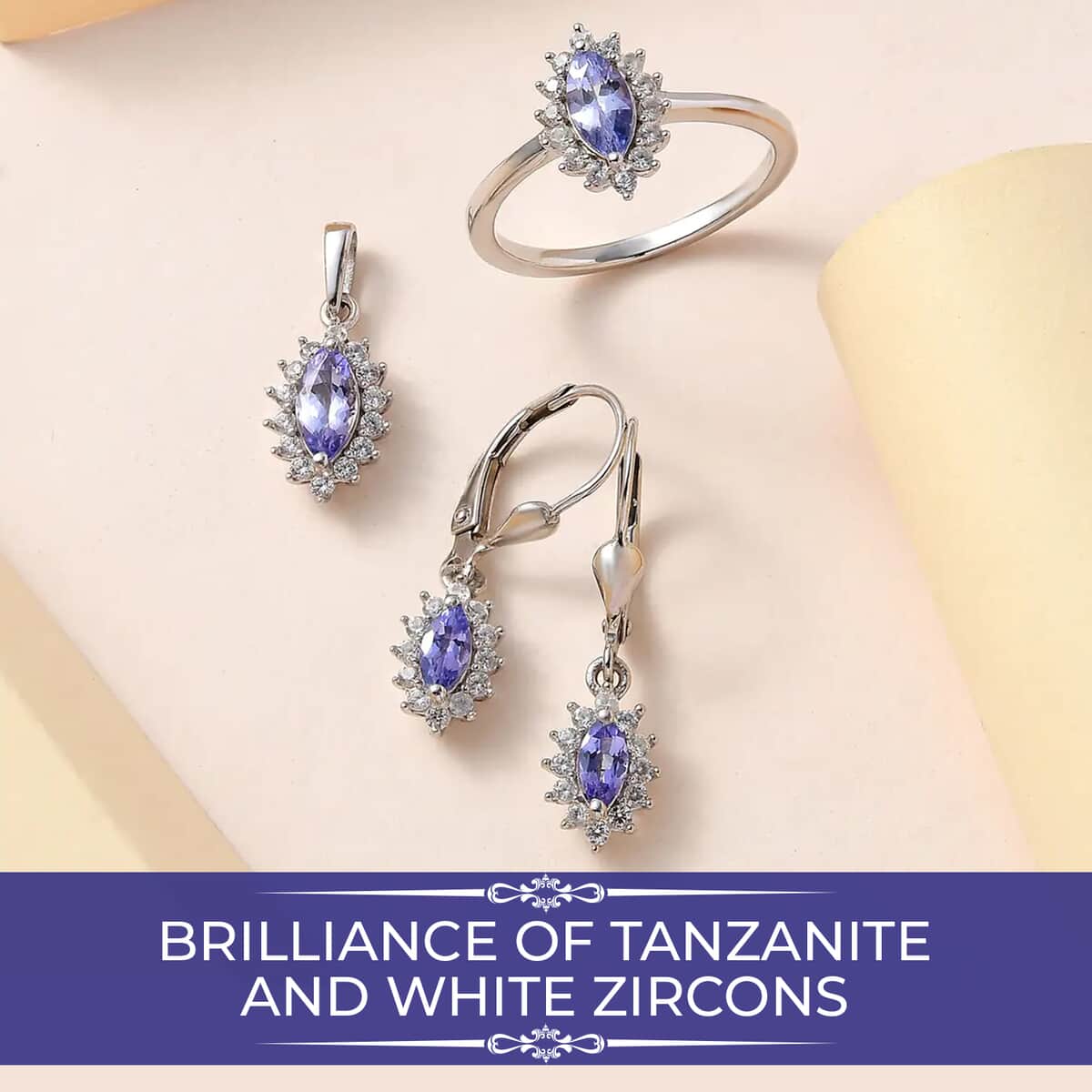 Tanzanite and White Zircon Earrings, Ring (Size 5.0) and Pendant in Platinum Over Sterling Silver 2.60 ctw image number 1
