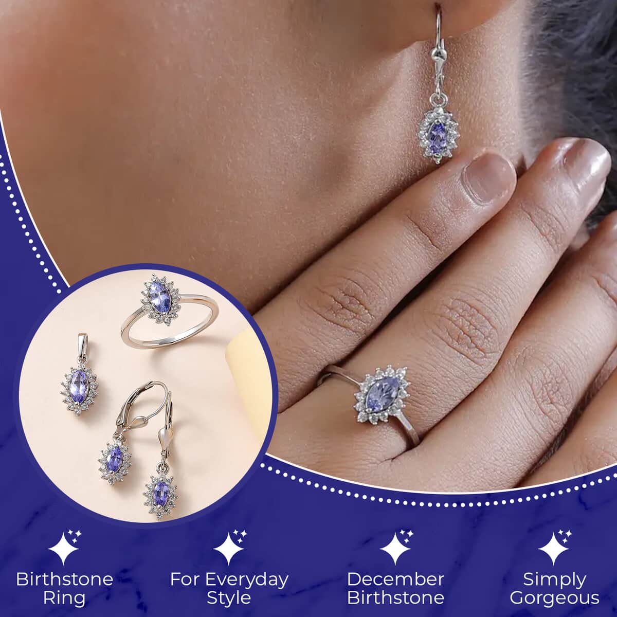 Tanzanite and White Zircon Earrings, Ring (Size 5.0) and Pendant in Platinum Over Sterling Silver 2.60 ctw image number 2