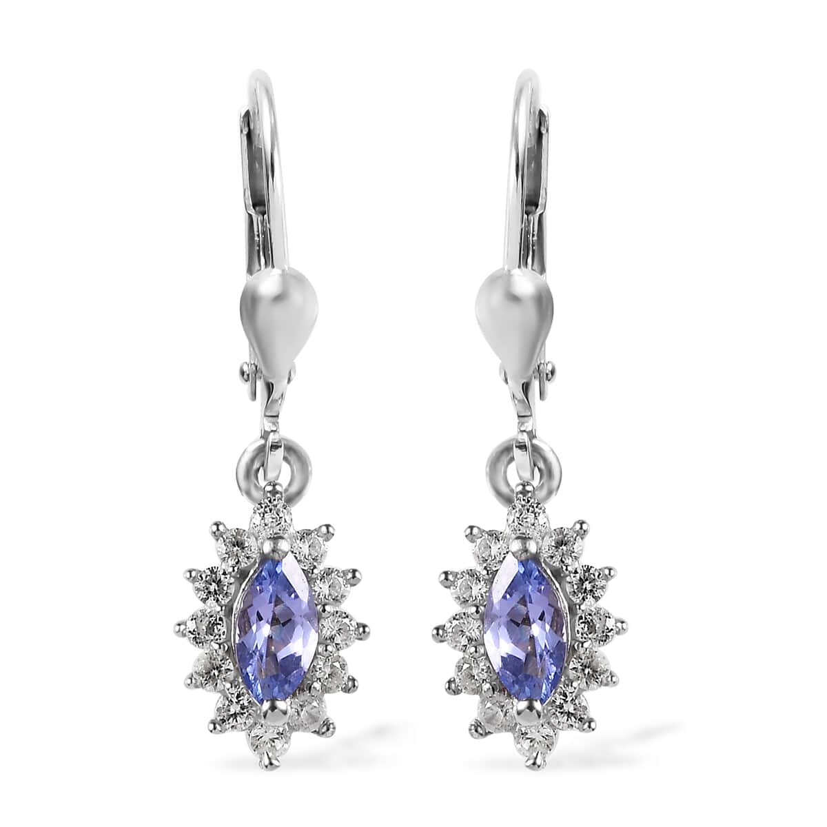 Tanzanite and White Zircon Earrings, Ring (Size 5.0) and Pendant in Platinum Over Sterling Silver 2.60 ctw image number 7